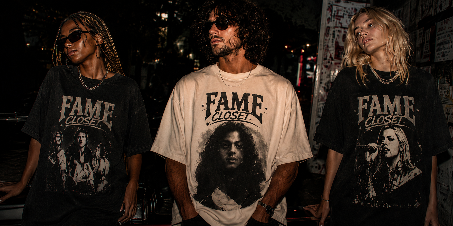Bootleg crew wearing retro celebrity merch